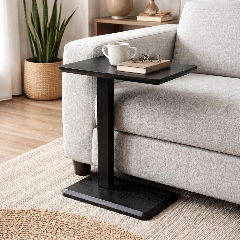 Meya Side End Drink Table, 18 Inch Top with C Base Accent, Umbra Black - BM352441