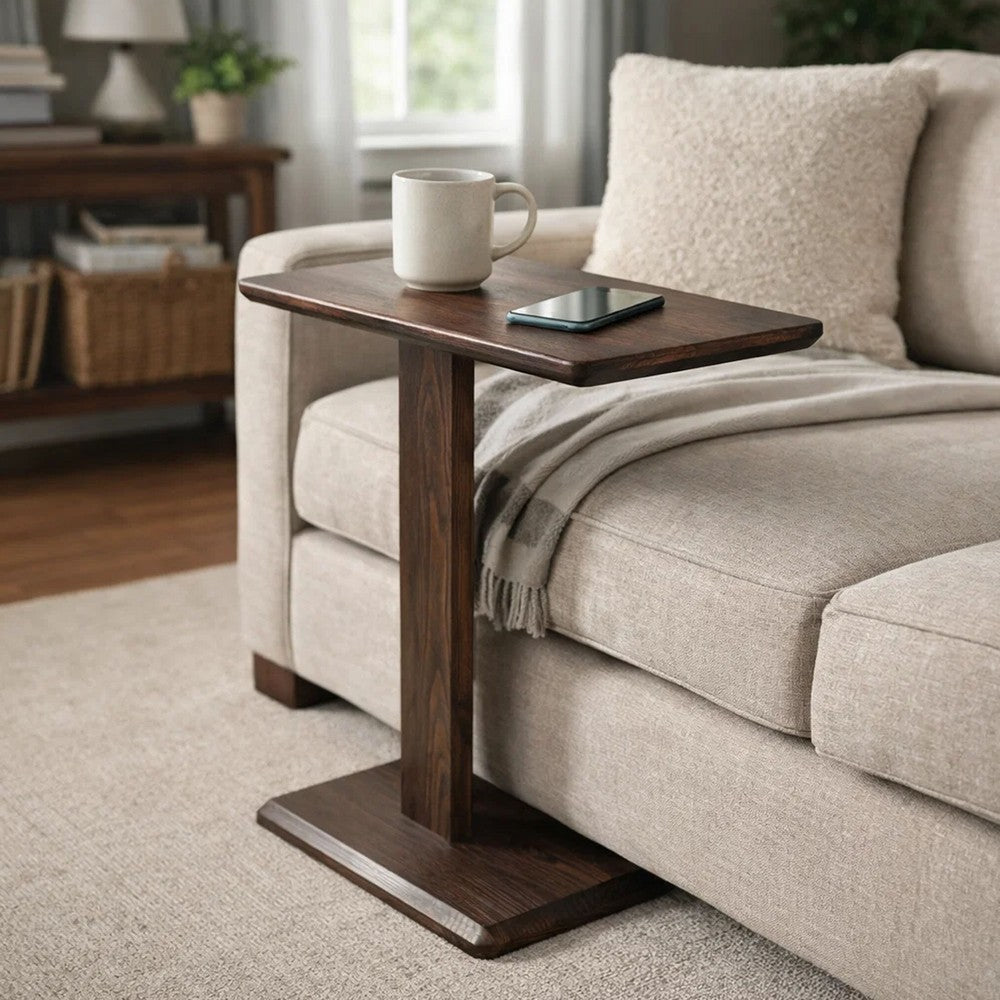 Meya Side End Drink Table, 18 Inch Top with C Base Accent, Walnut Brown - BM352442