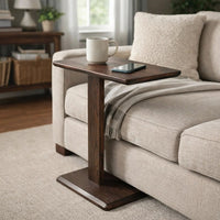 Meya Side End Drink Table, 18 Inch Top with C Base Accent, Walnut Brown - BM352442