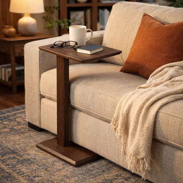 Meya Side End Drink Table, 18 Inch Top with C Base Accent, Walnut Brown - BM352442