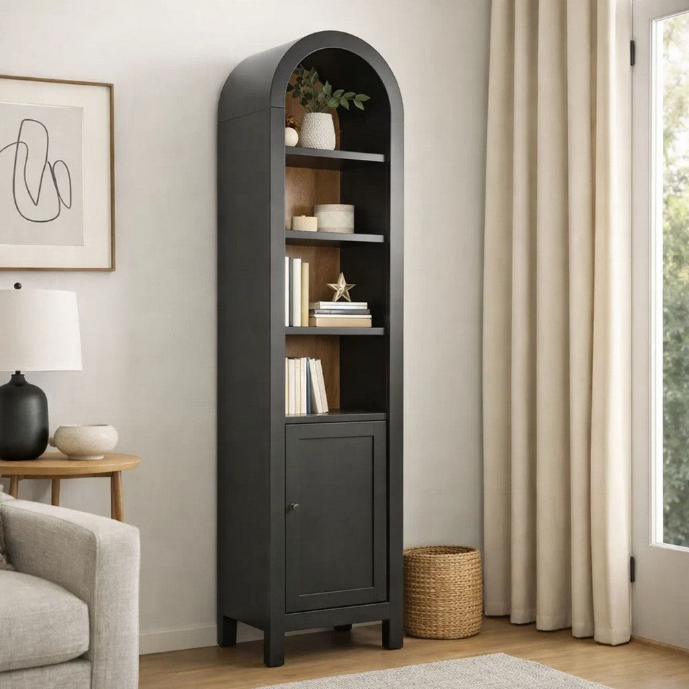 Seza Curio Cabinet, 18 Inch Narrow Design, 72 Inch Black Arched Frame - BM352444