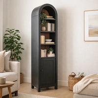 Seza Curio Cabinet, 18 Inch Narrow Design, 72 Inch Black Arched Frame - BM352444