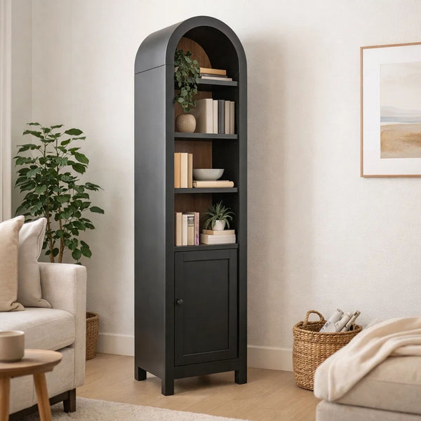 Seza Curio Cabinet, 18 Inch Narrow Design, 72 Inch Black Arched Frame - BM352444