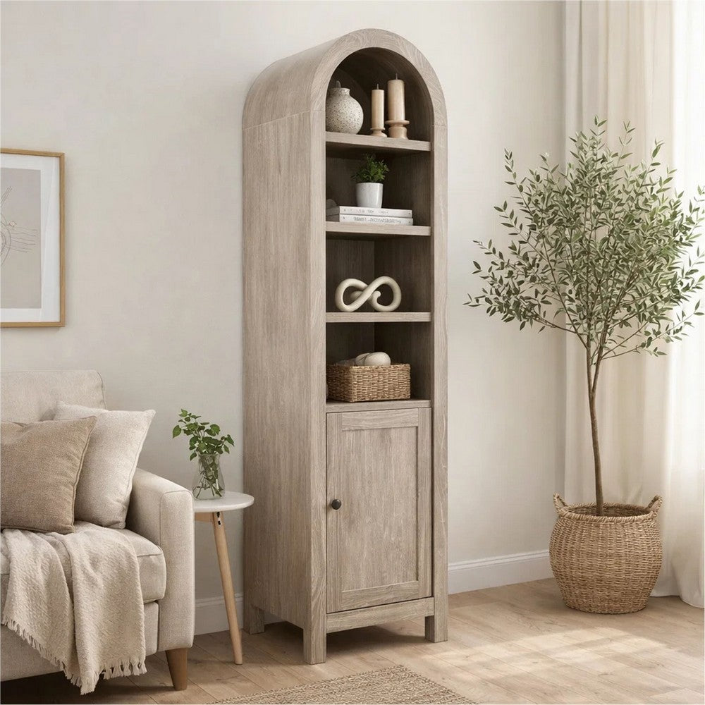 Seza Curio Cabinet, 18 Inch Narrow Design, 72 Inch Wheat Brown Arched Frame - BM352445