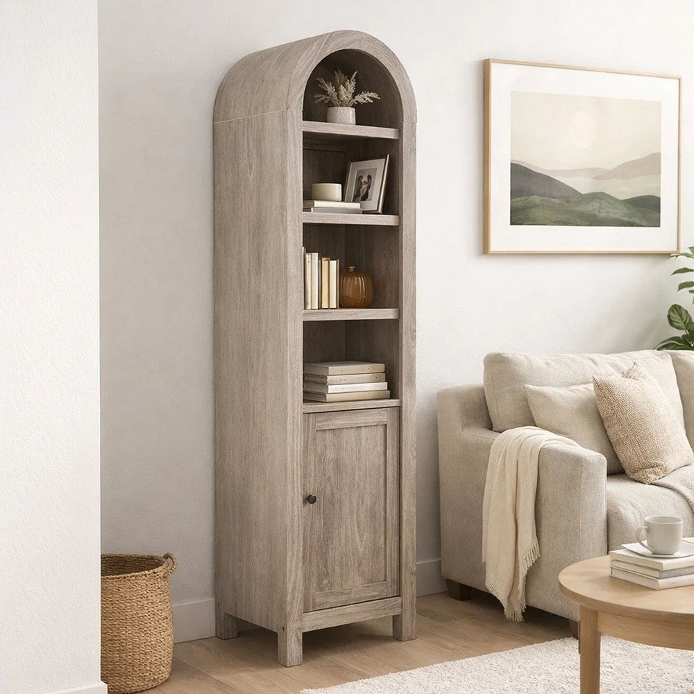 Seza Curio Cabinet, 18 Inch Narrow Design, 72 Inch Wheat Brown Arched Frame - BM352445