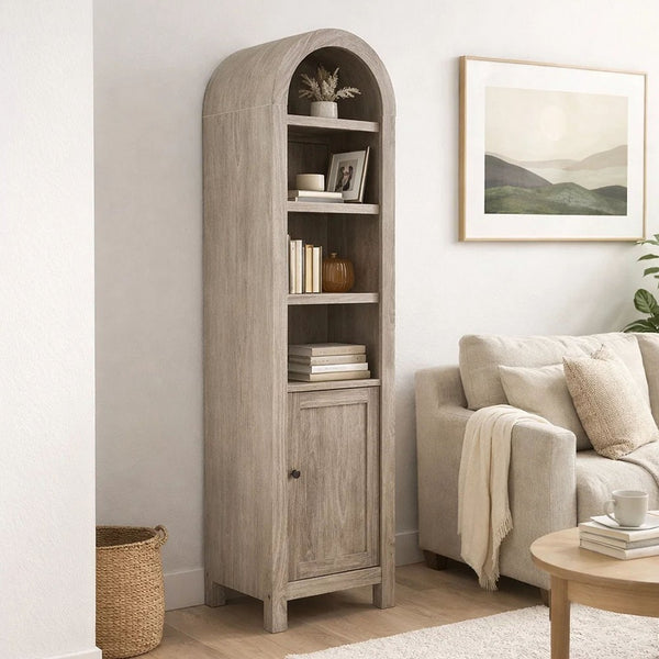 Seza Curio Cabinet, 18 Inch Narrow Design, 72 Inch Wheat Brown Arched Frame - BM352445