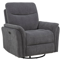Asley Power Glider Recliner Chair, Swivel Base, USB Ports, Gray Fabric
