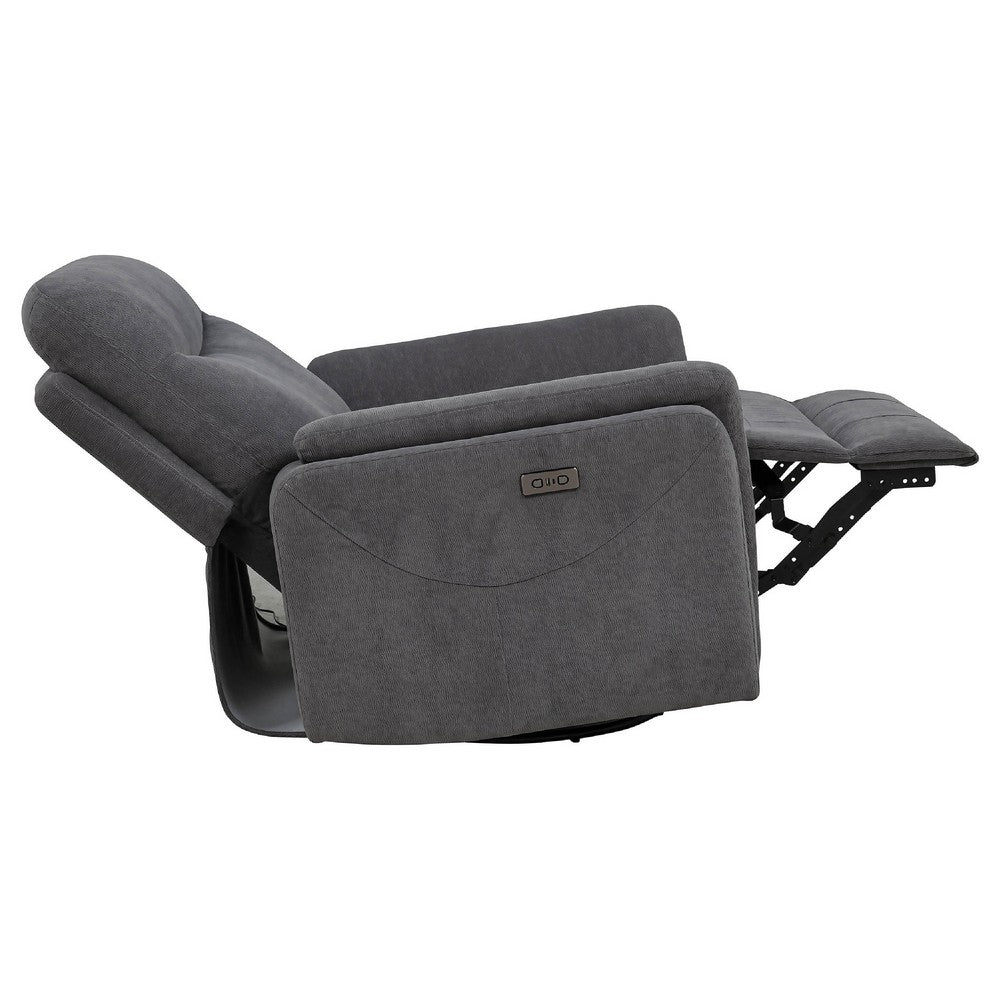 Asley Power Glider Recliner Chair, Swivel Base, USB Ports, Gray Fabric