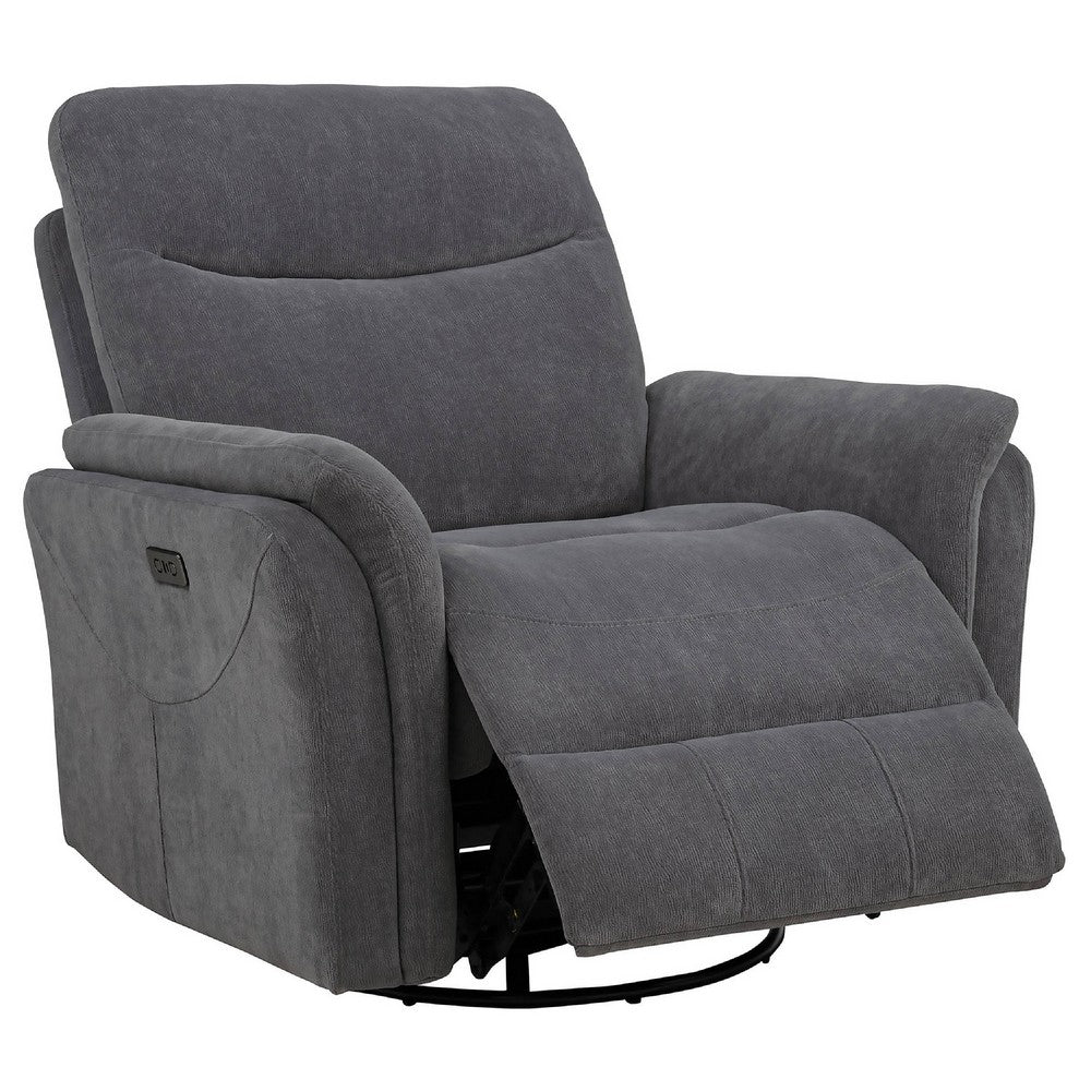 Asley Power Glider Recliner Chair, Swivel Base, USB Ports, Gray Fabric
