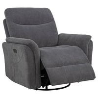 Asley Power Glider Recliner Chair, Swivel Base, USB Ports, Gray Fabric
