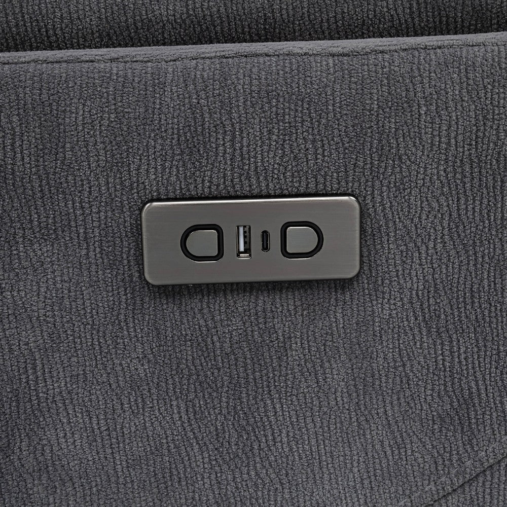 Asley Power Glider Recliner Chair, Swivel Base, USB Ports, Gray Fabric