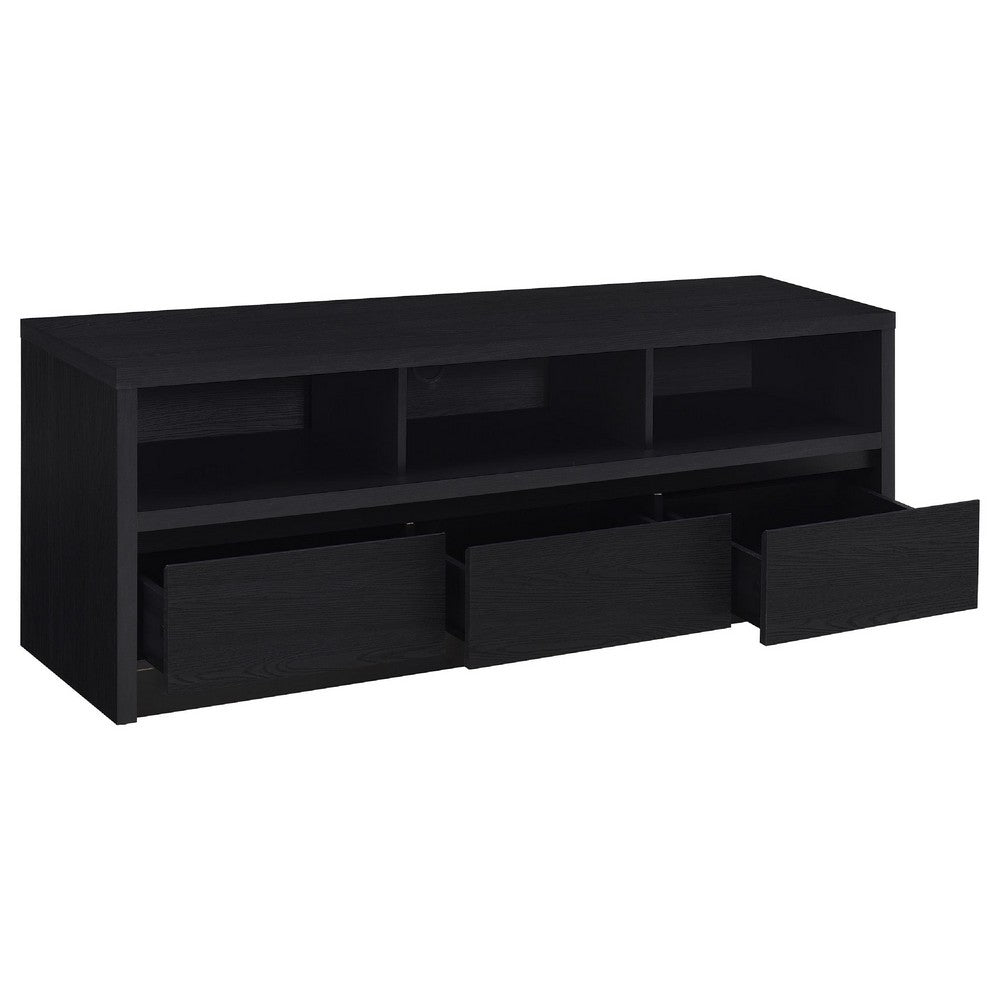 Rutvy TV Stand Media Console with 3 Drawers, Open Shelves, Black Wood - BM352601