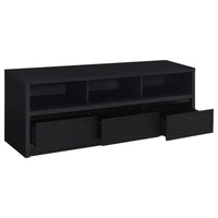 Rutvy TV Stand Media Console with 3 Drawers, Open Shelves, Black Wood - BM352601