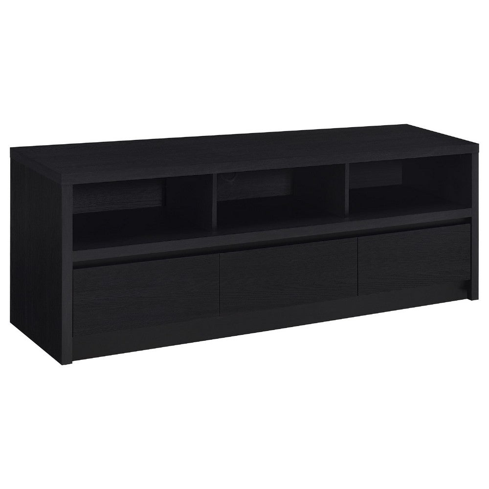Rutvy TV Stand Media Console with 3 Drawers, Open Shelves, Black Wood - BM352601