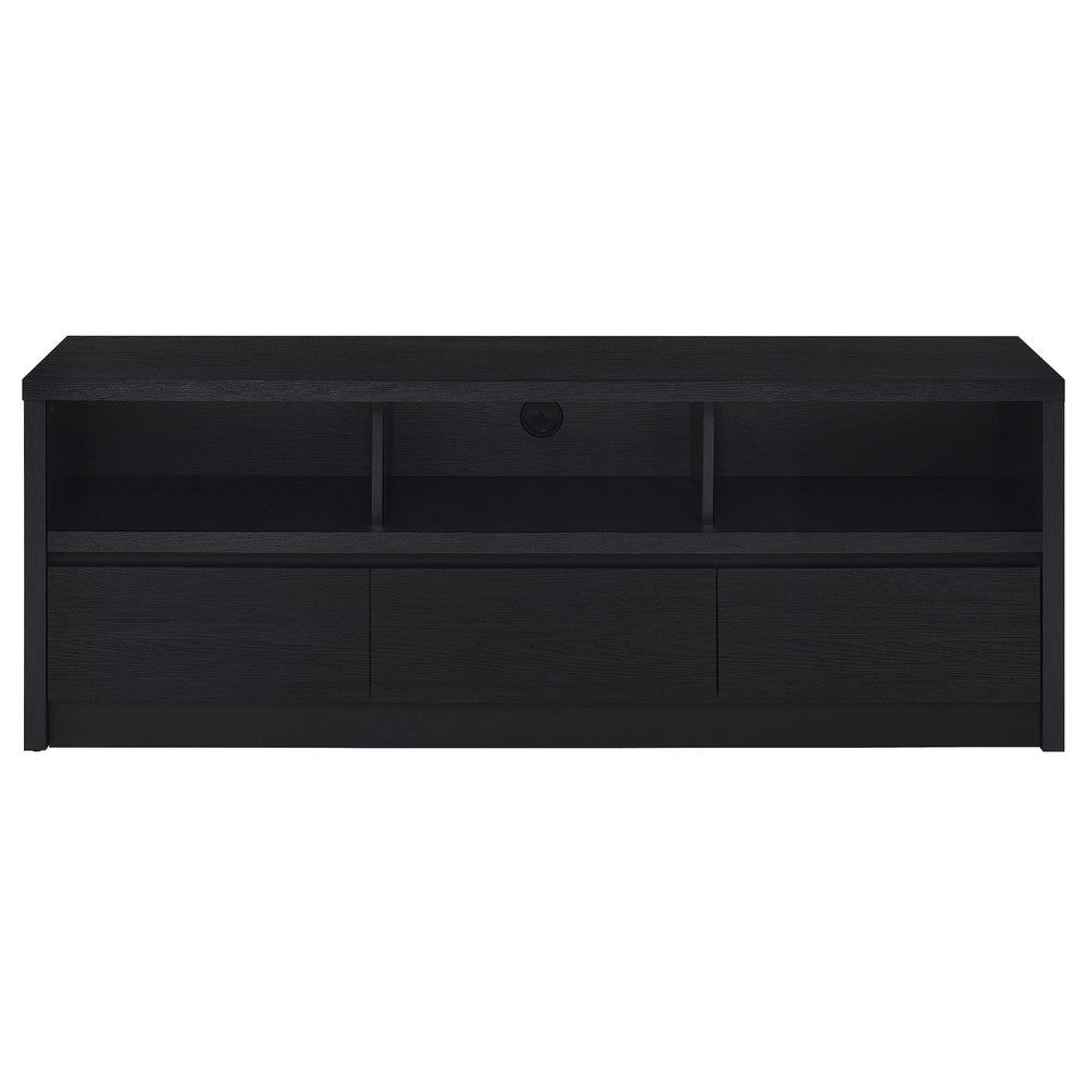 Rutvy TV Stand Media Console with 3 Drawers, Open Shelves, Black Wood - BM352601