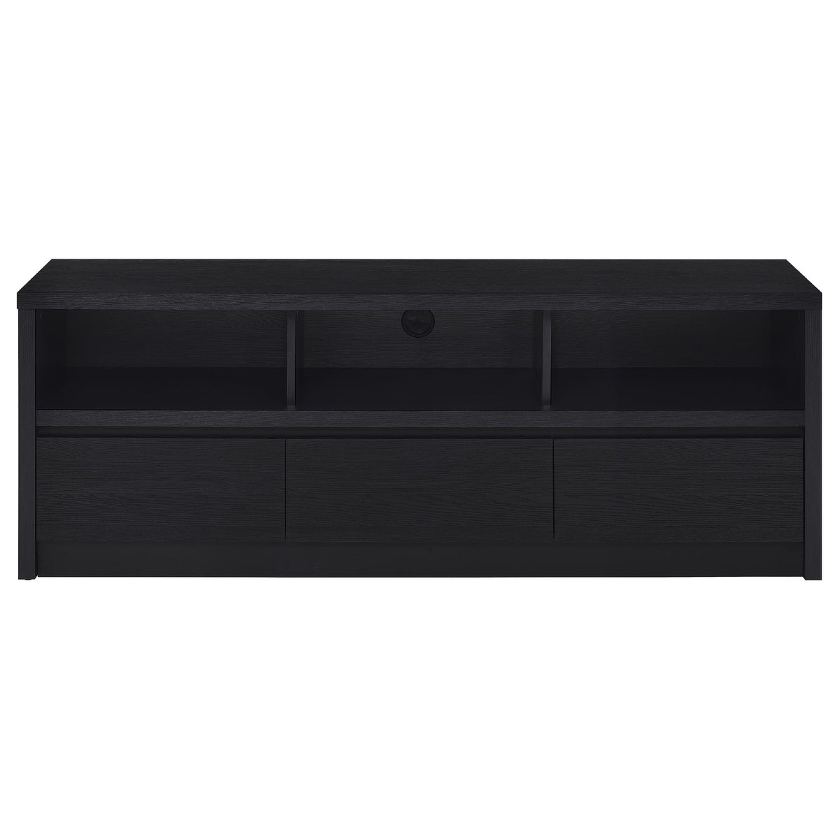 Rutvy TV Stand Media Console with 3 Drawers, Open Shelves, Black Wood - BM352601