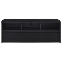 Rutvy TV Stand Media Console with 3 Drawers, Open Shelves, Black Wood - BM352601