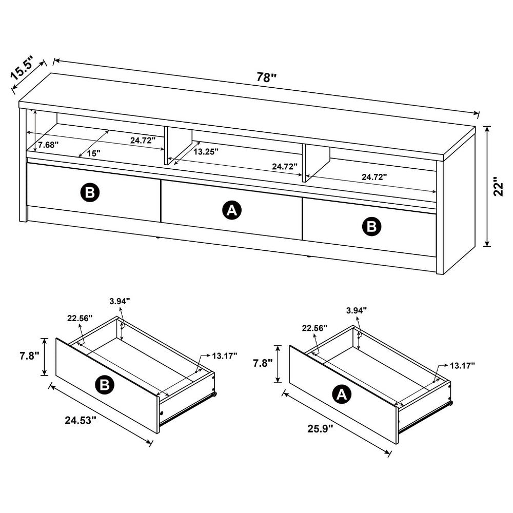Rutvy TV Stand Media Console with Open Shelves, Black Wood 78 Inch - BM352602