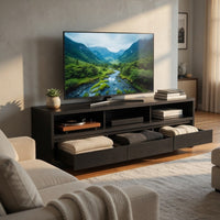 Rutvy TV Stand Media Console with Open Shelves, Black Wood 78 Inch - BM352602
