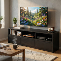 Rutvy TV Stand Media Console with Open Shelves, Black Wood 78 Inch - BM352602