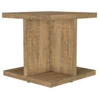Chet Square End Table with Open Cube Base, Mango Finish Wood 24 Inch
