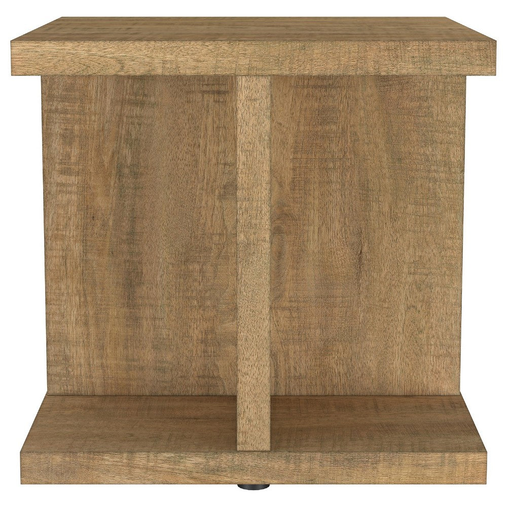 Chet Square End Table with Open Cube Base, Mango Finish Wood 24 Inch