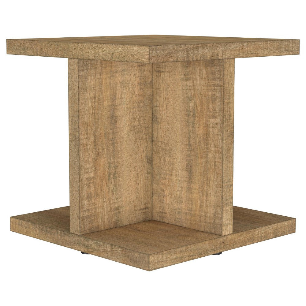 Chet Square End Table with Open Cube Base, Mango Finish Wood 24 Inch