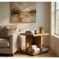 Chet Square End Table with Open Cube Base, Mango Finish Wood 24 Inch