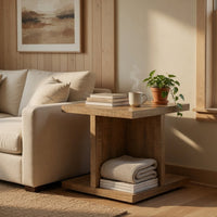 Chet Square End Table with Open Cube Base, Mango Finish Wood 24 Inch