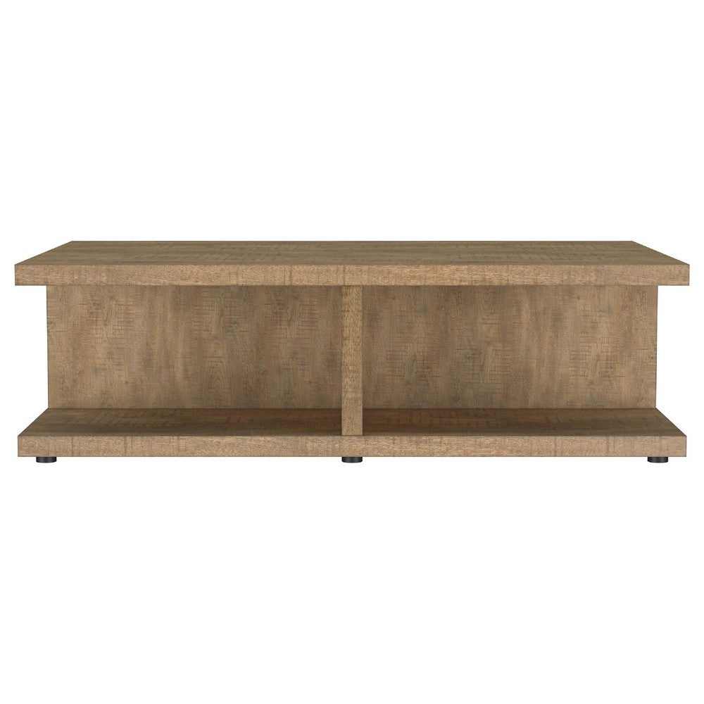 Chet Square Cocktail Coffee Table, Open Cube Base, Brown Wood 54 Inch
