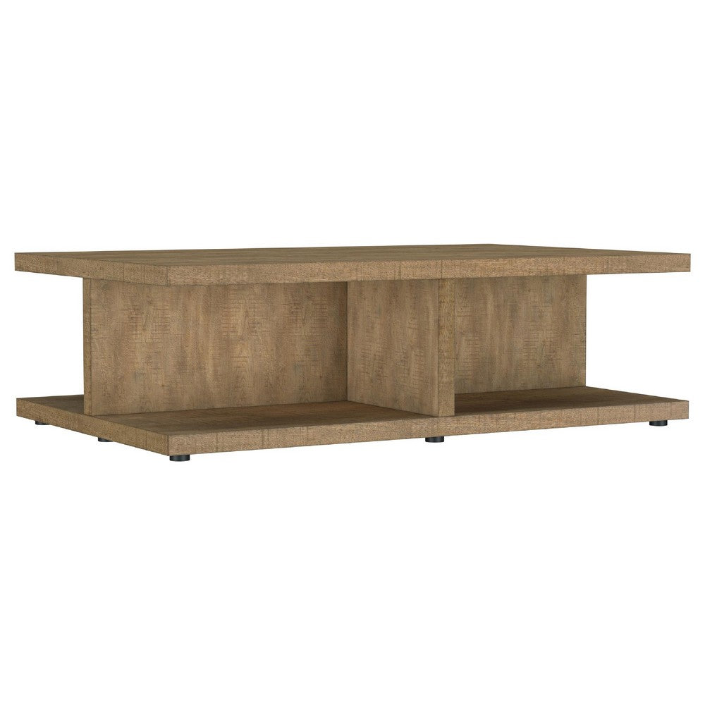 Chet Square Cocktail Coffee Table, Open Cube Base, Brown Wood 54 Inch