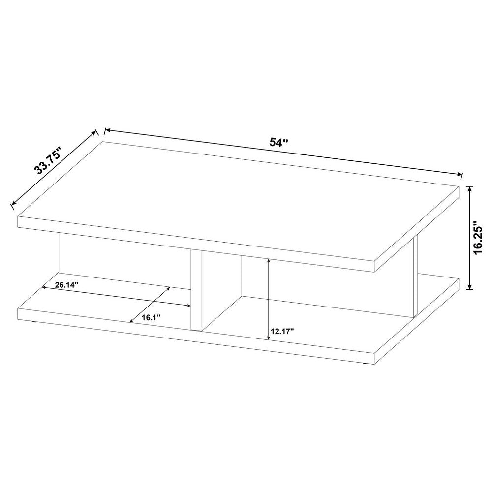Chet Square Cocktail Coffee Table, Open Cube Base, Brown Wood 54 Inch