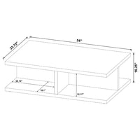 Chet Square Cocktail Coffee Table, Open Cube Base, Brown Wood 54 Inch