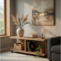 Chet Square Cocktail Coffee Table, Open Cube Base, Brown Wood 54 Inch