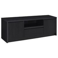 Winie TV Stand Media Console, 2 Doors, Open Shelf, Black Wood 60 Inch - BM352610
