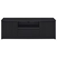 Winie TV Stand Media Console, 2 Doors, Open Shelf, Black Wood 60 Inch - BM352610