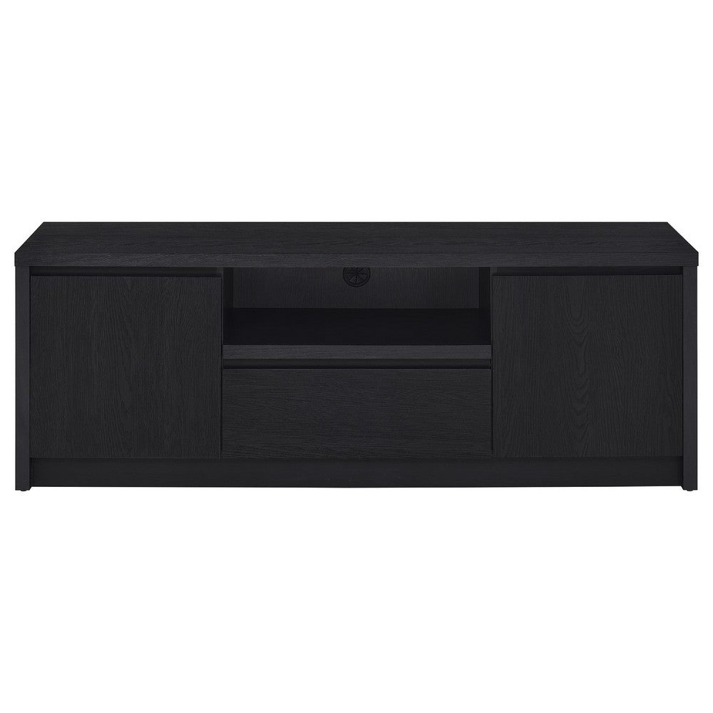 Winie TV Stand Media Console, 2 Doors, Open Shelf, Black Wood 60 Inch - BM352610