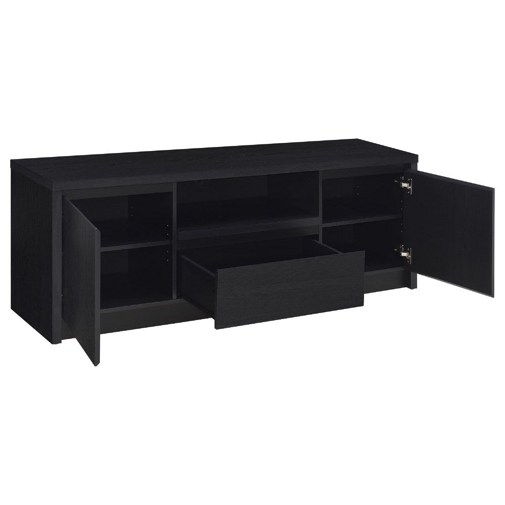 Winie TV Stand Media Console, 2 Doors, Open Shelf, Black Wood 60 Inch - BM352610