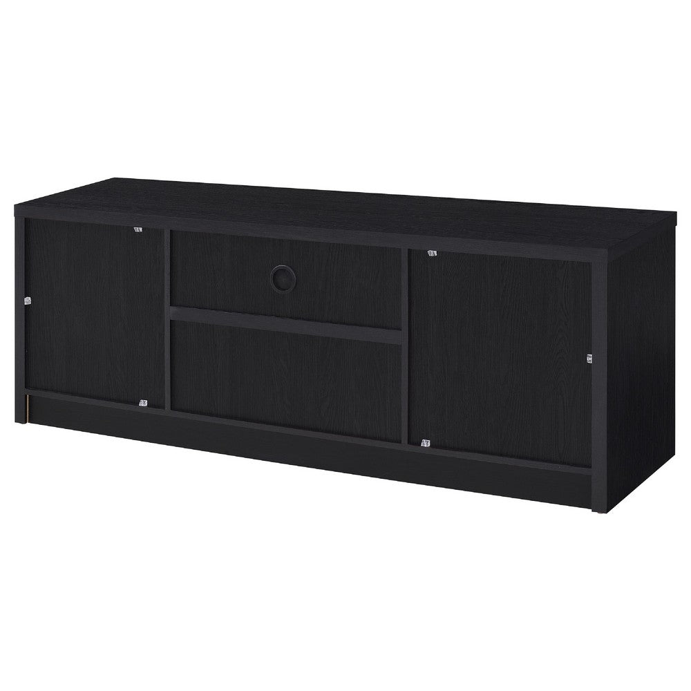Winie TV Stand Media Console, 2 Doors, Open Shelf, Black Wood 60 Inch - BM352610