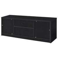 Winie TV Stand Media Console, 2 Doors, Open Shelf, Black Wood 60 Inch - BM352610
