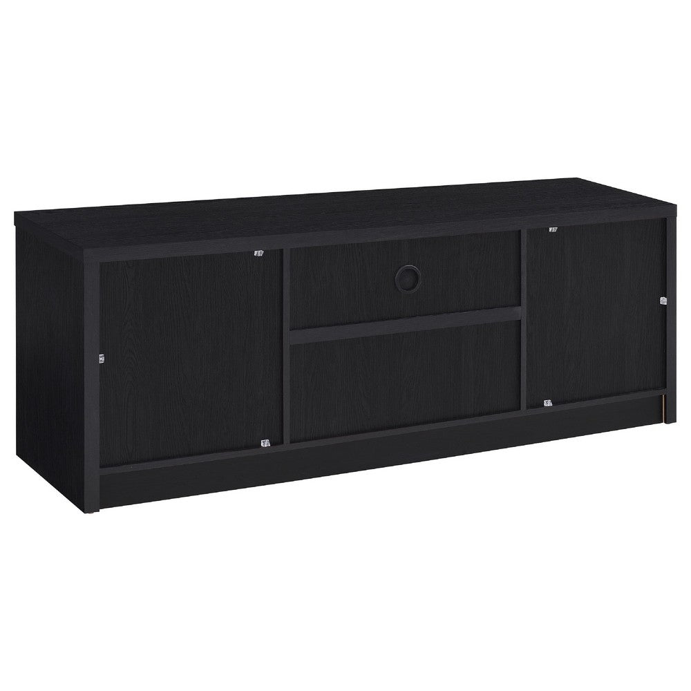 Winie TV Stand Media Console, 2 Doors, Open Shelf, Black Wood 60 Inch - BM352610