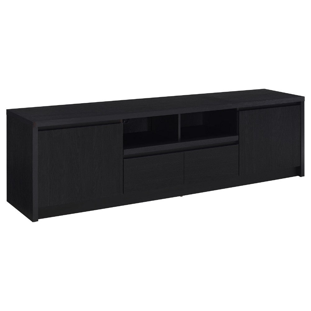 Winie TV Stand Media Console, 2 Doors and Drawers, Black Wood 78 Inch - BM352611