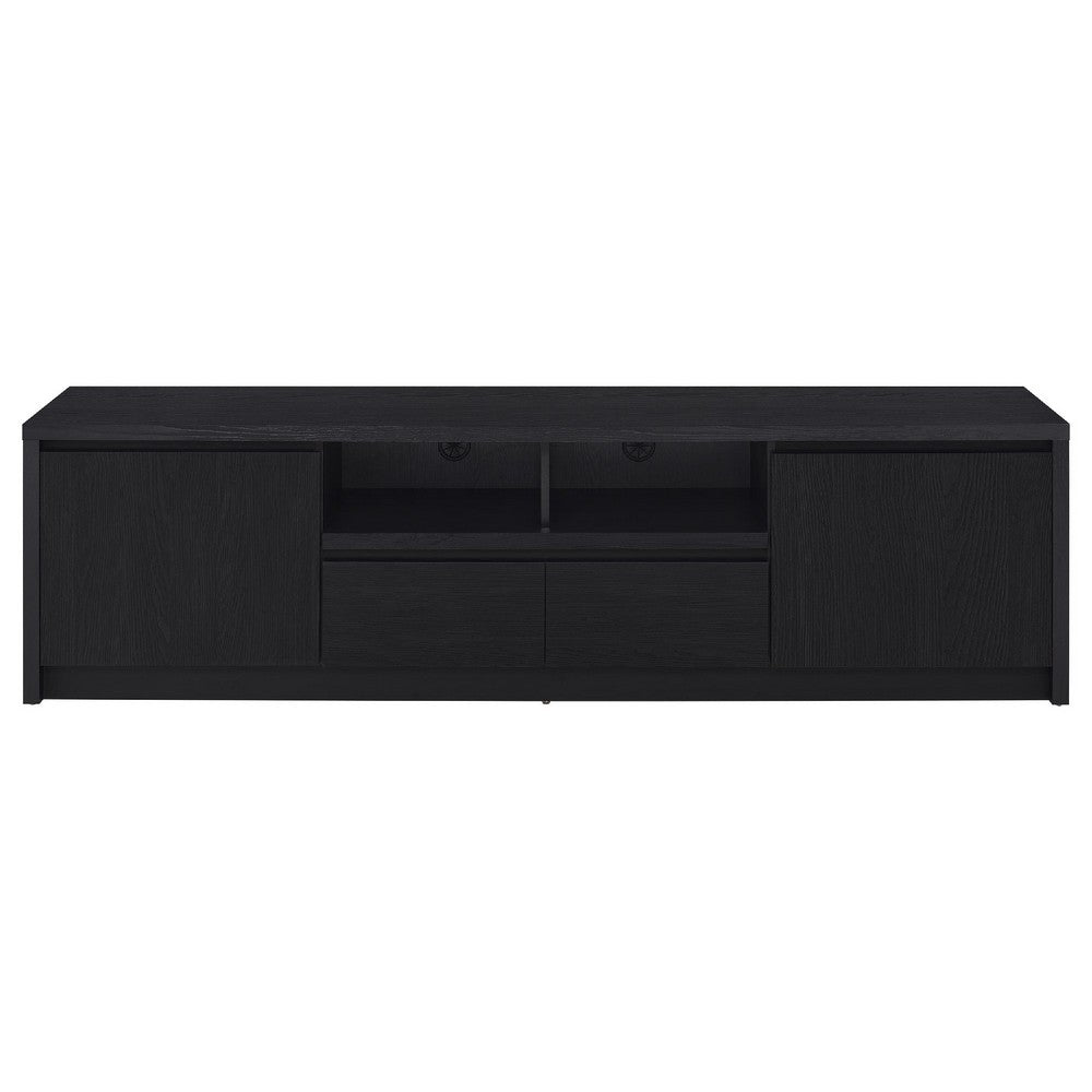 Winie TV Stand Media Console, 2 Doors and Drawers, Black Wood 78 Inch - BM352611