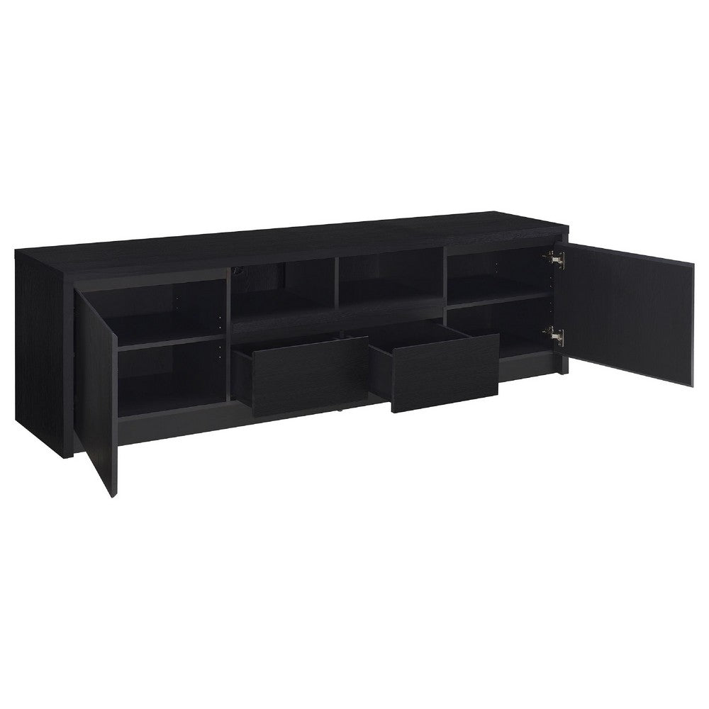 Winie TV Stand Media Console, 2 Doors and Drawers, Black Wood 78 Inch - BM352611