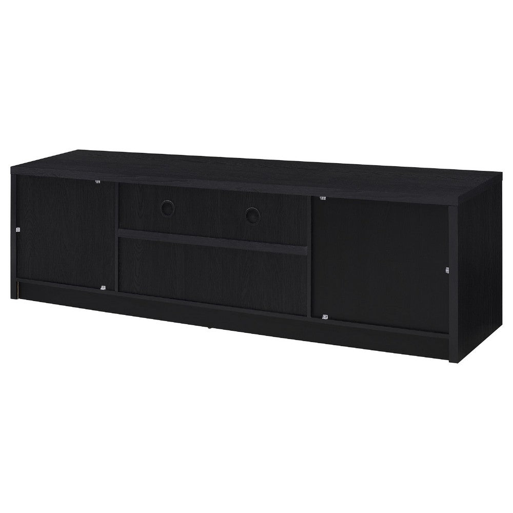 Winie TV Stand Media Console, 2 Doors and Drawers, Black Wood 78 Inch - BM352611