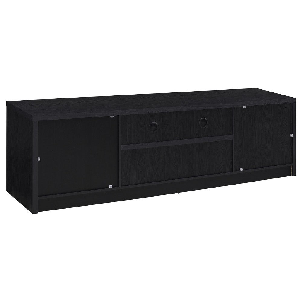 Winie TV Stand Media Console, 2 Doors and Drawers, Black Wood 78 Inch - BM352611