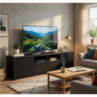 Winie TV Stand Media Console, 2 Doors and Drawers, Black Wood 78 Inch - BM352611
