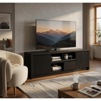 Winie TV Stand Media Console, 2 Doors and Drawers, Black Wood 78 Inch - BM352611