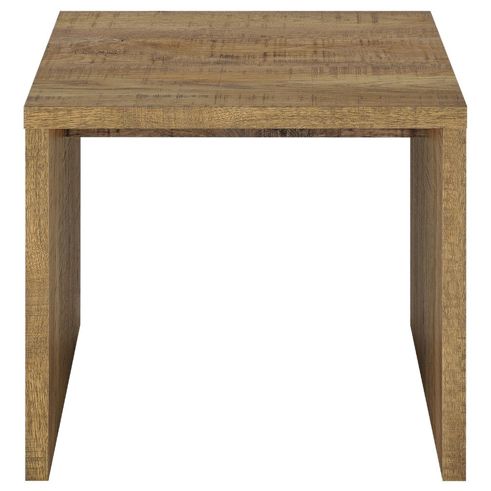 Kerra Square Accent Side End Table, U-Shape Frame, Brown Wood 24 Inch