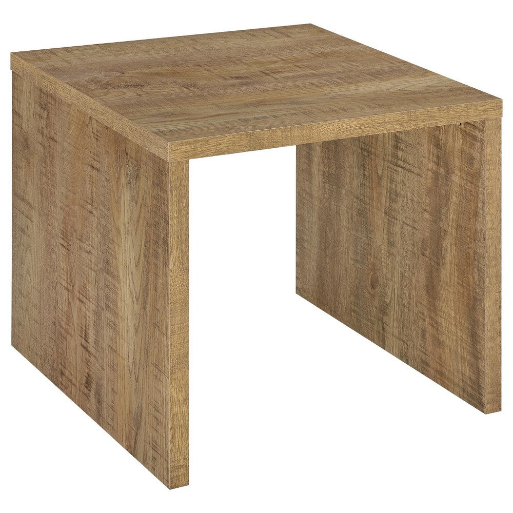 Kerra Square Accent Side End Table, U-Shape Frame, Brown Wood 24 Inch